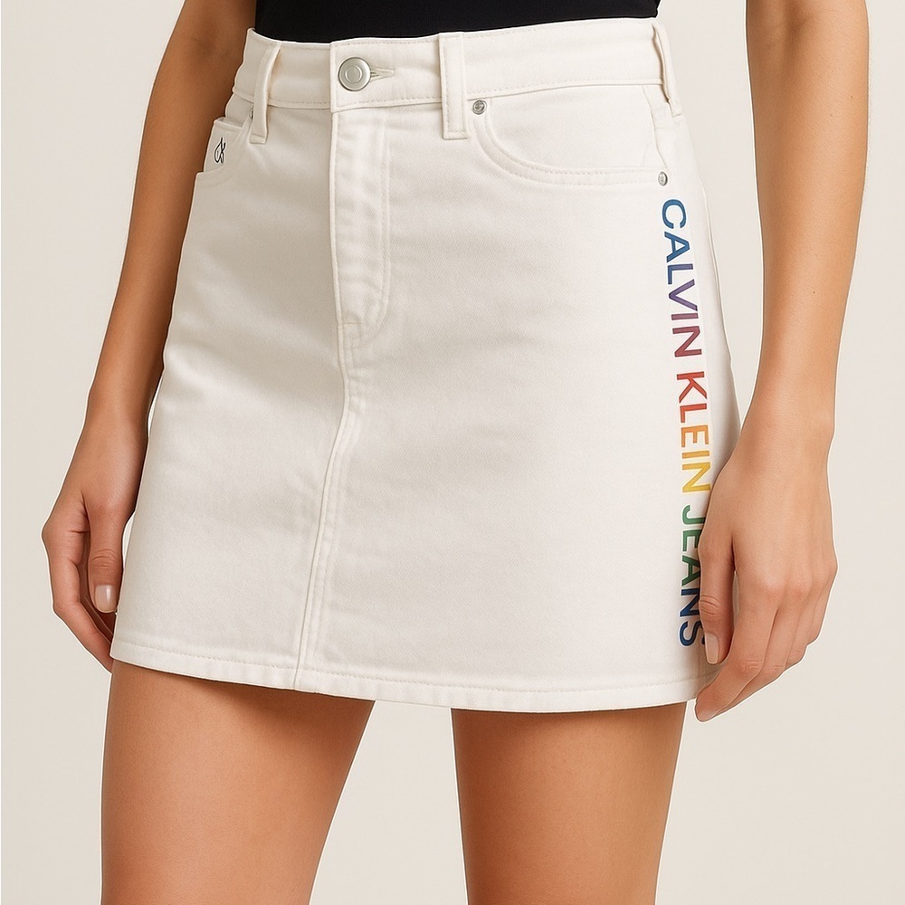 Calvin Klein Jeans Pride Collection High Rise White Denim Mini Skirt – W30 - Picture 1 of 15